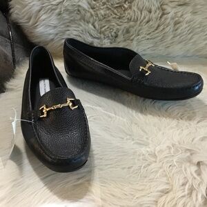 Saks Fifth Avenue Black Loafers with Gold Accent